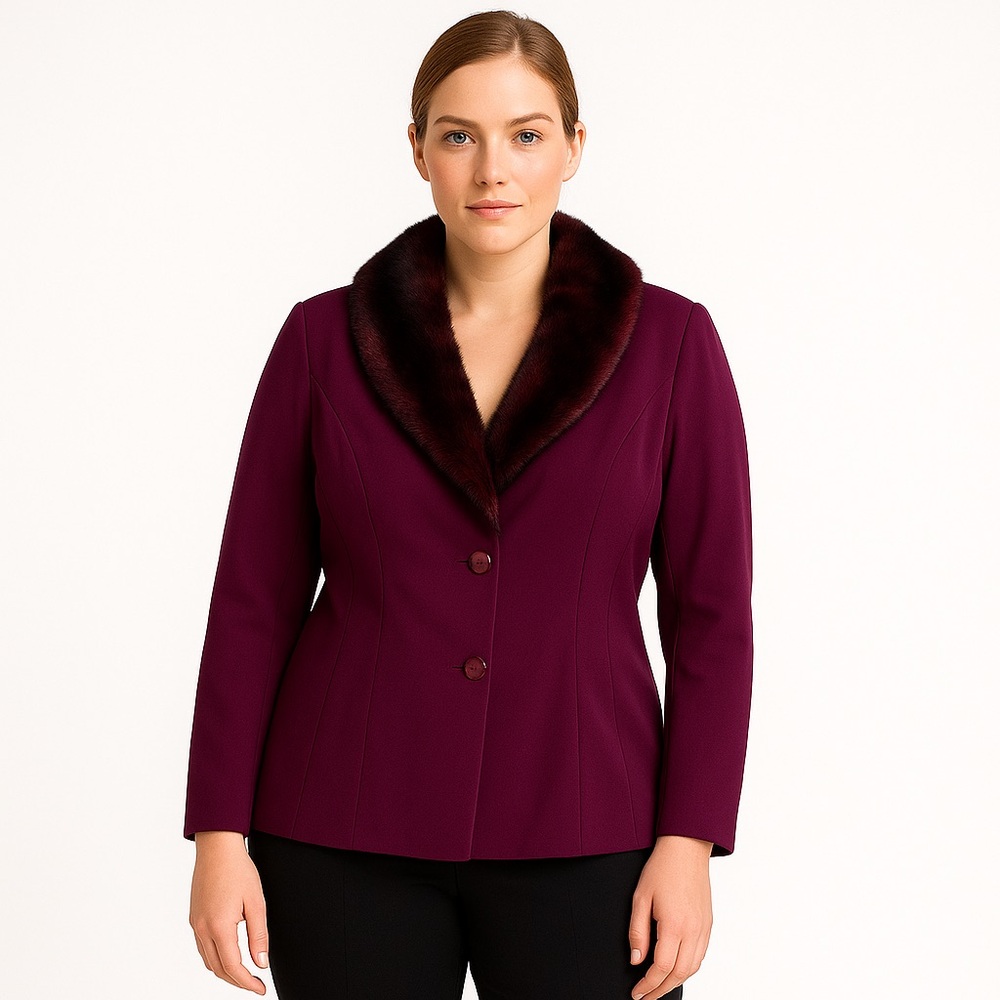 Vintage Amanda Smith Jacket Burgundy  Plush Collar Size 16